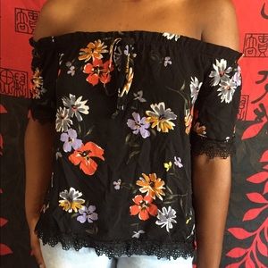 Black floral off the shoulder top